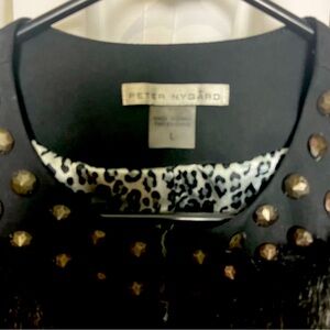 NEW Peter NYGard Black Faux Fur Vest Beaded Collar & Animal Print Lining Size L